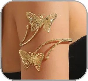 Minimalist Gold Arm Cuff Jewelry - Women's Open Adjustable Upper Arm Cuff - Butterfly, Love, Crescent Design