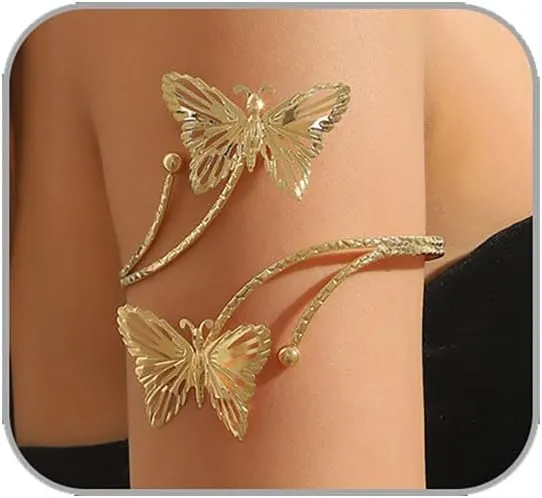 Minimalist Gold Arm Cuff Jewelry - Women's Open Adjustable Upper Arm Cuff - Butterfly, Love, Crescent Design