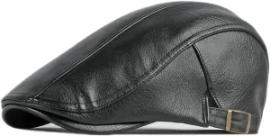 Newsboy Hats for Men Leather Ivy Flat Cap Gatsby Driving Cabbie Beret