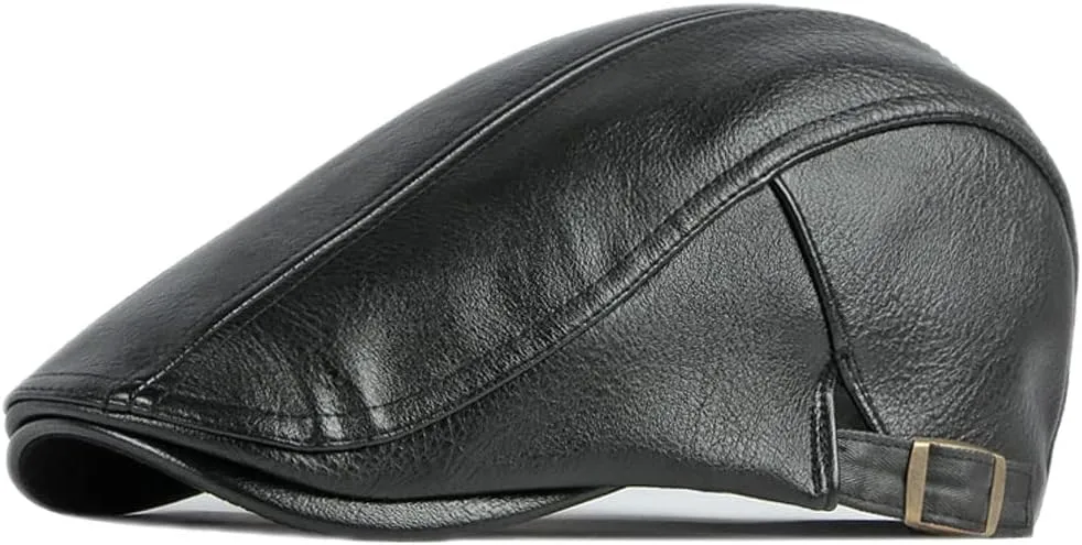 Newsboy Hats for Men Leather Ivy Flat Cap Gatsby Driving Cabbie Beret