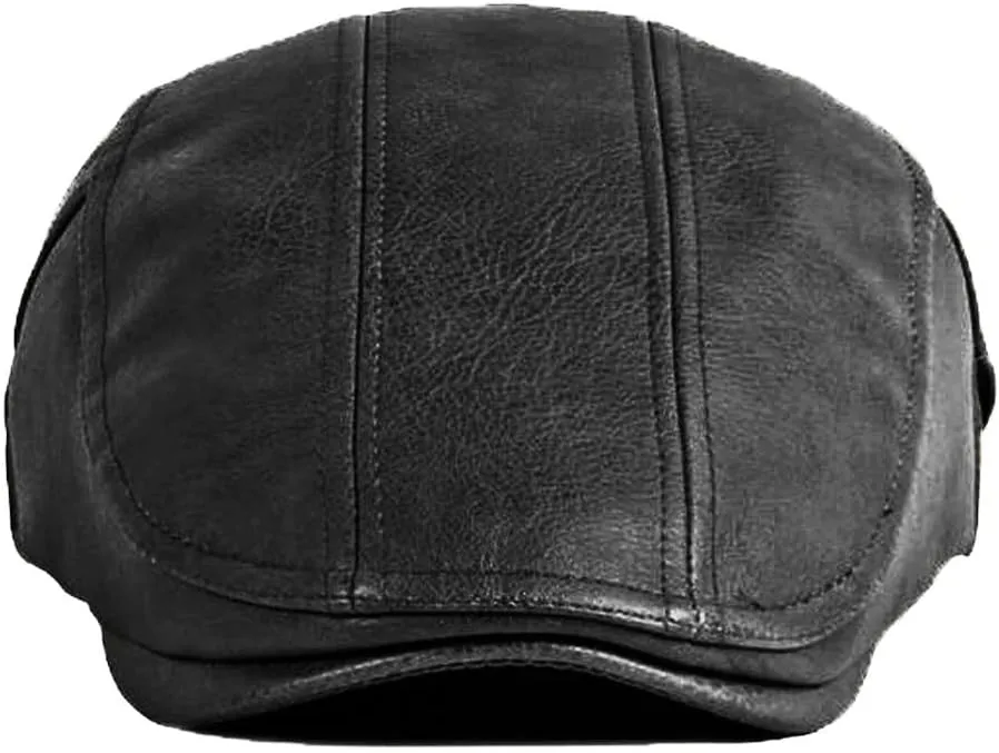 Newsboy Hats for Men Leather Ivy Flat Cap Gatsby Driving Cabbie Beret
