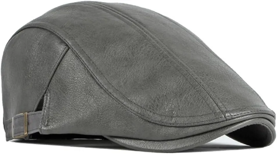 Newsboy Hats for Men Leather Ivy Flat Cap Gatsby Driving Cabbie Beret