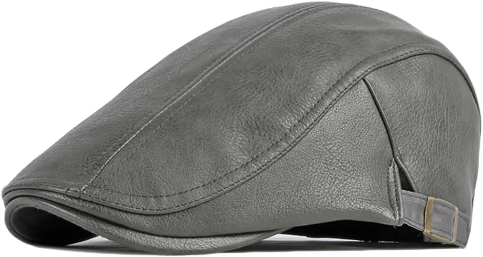 Newsboy Hats for Men Leather Ivy Flat Cap Gatsby Driving Cabbie Beret