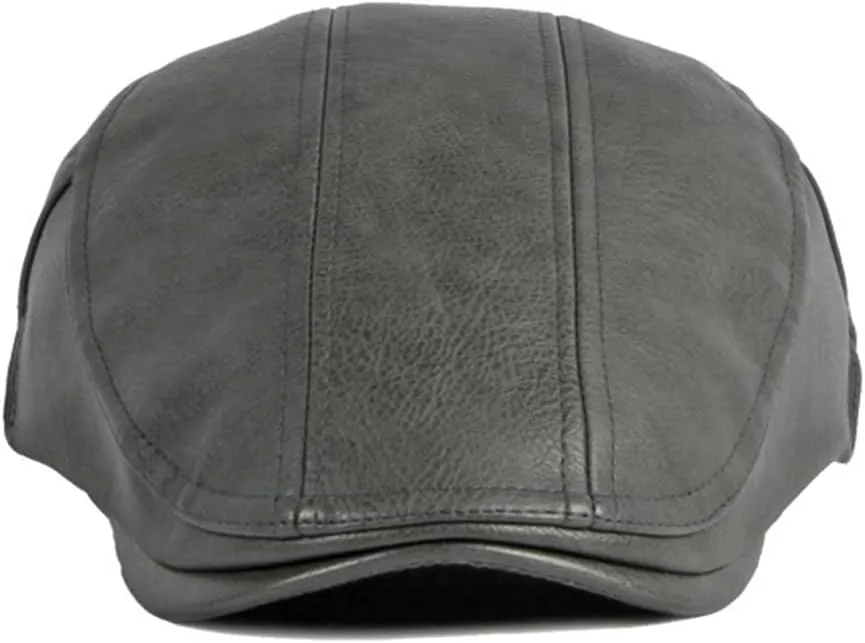 Newsboy Hats for Men Leather Ivy Flat Cap Gatsby Driving Cabbie Beret