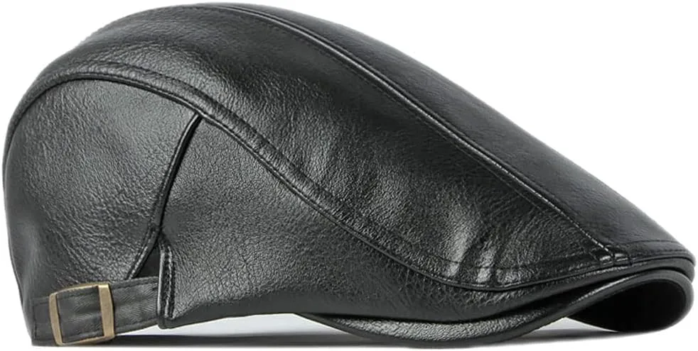Newsboy Hats for Men Leather Ivy Flat Cap Gatsby Driving Cabbie Beret