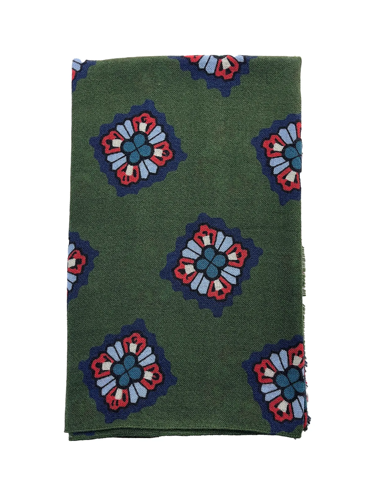 Olive Green Medallion Print Cashmere Scarf
