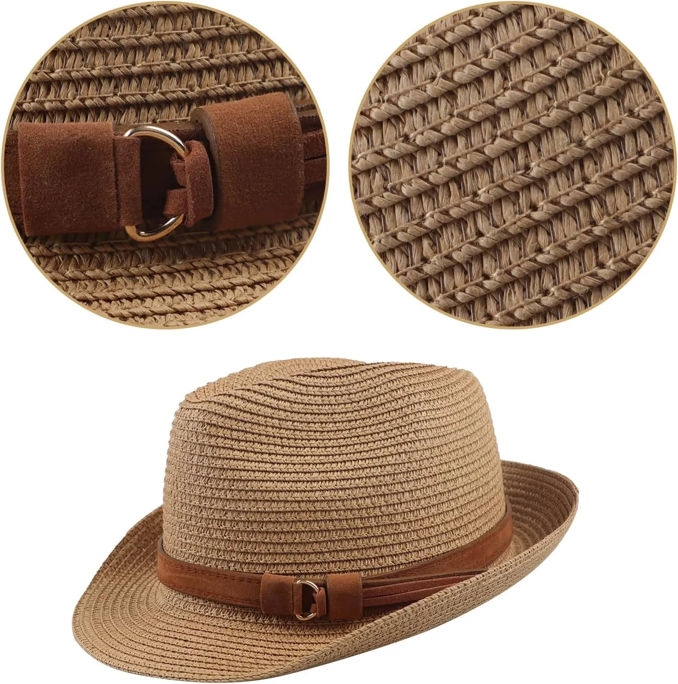 PURFUN Men Women Short Brim Fedora Hat Classic Jazz Trilby Hat Anti-UV UPF 50  Travel Beach Straw Sun Hats Dance Panama Hat