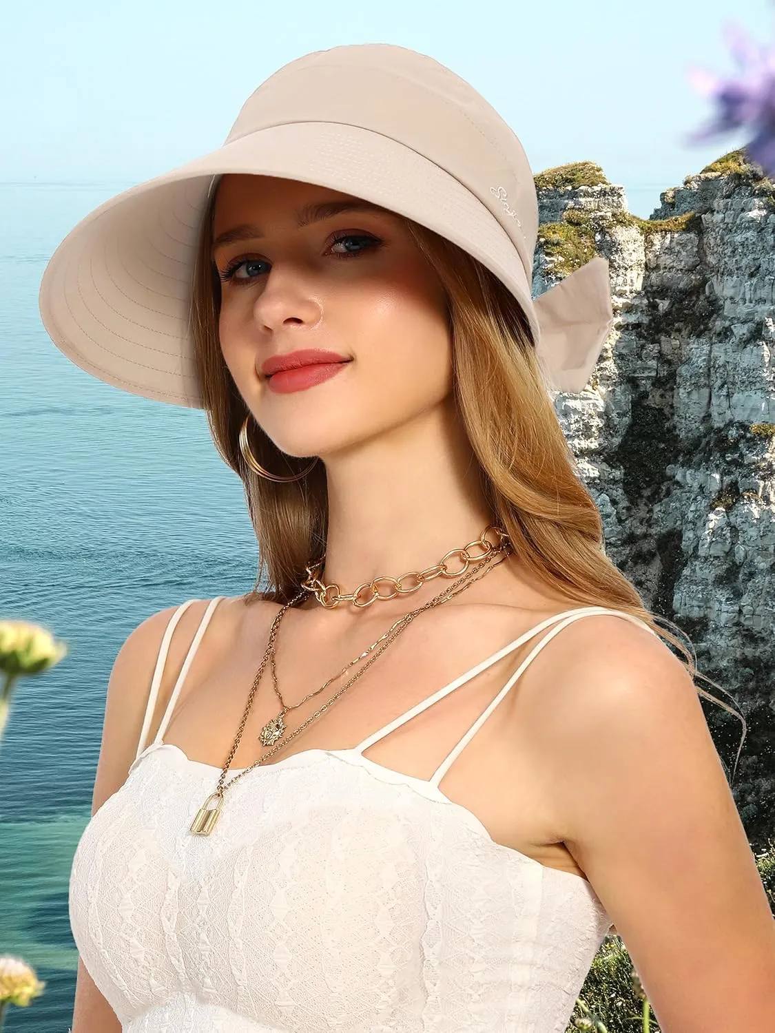 Sun Visor Hat for Women Wide Brim Ponytail Hole UV Protection Summer Cap Packable UPF 50  Travel Outdoor