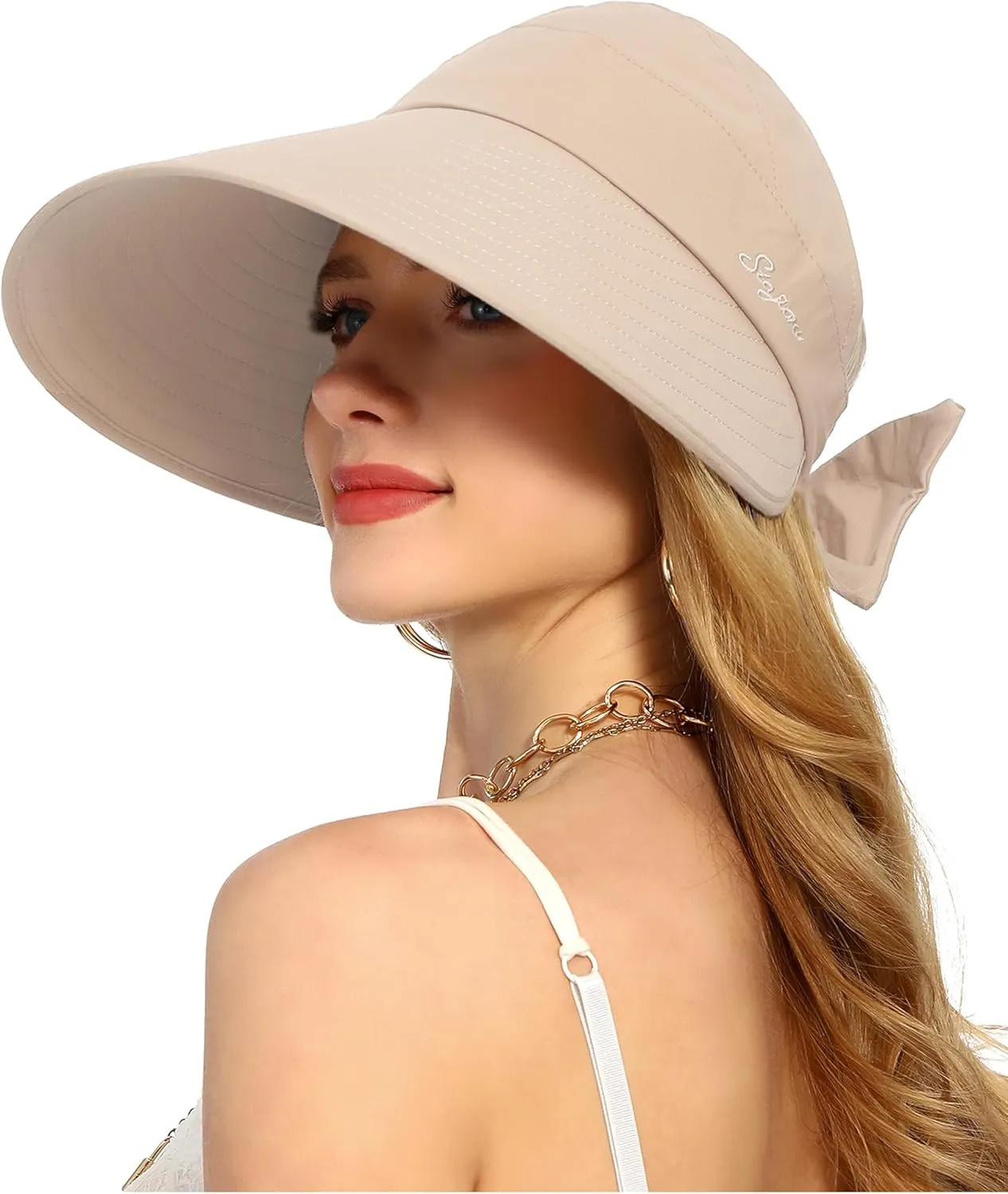 Sun Visor Hat for Women Wide Brim Ponytail Hole UV Protection Summer Cap Packable UPF 50  Travel Outdoor