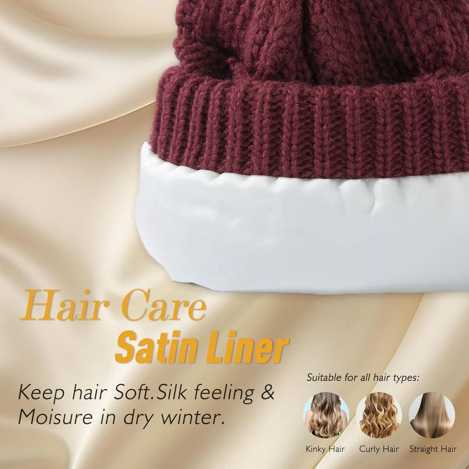 TOP-EX 100% Merino Wool Winter Slouchy Beanie for Women with Faux Fur Pom - Satin or Fleece Lined Hats for Cold Weather