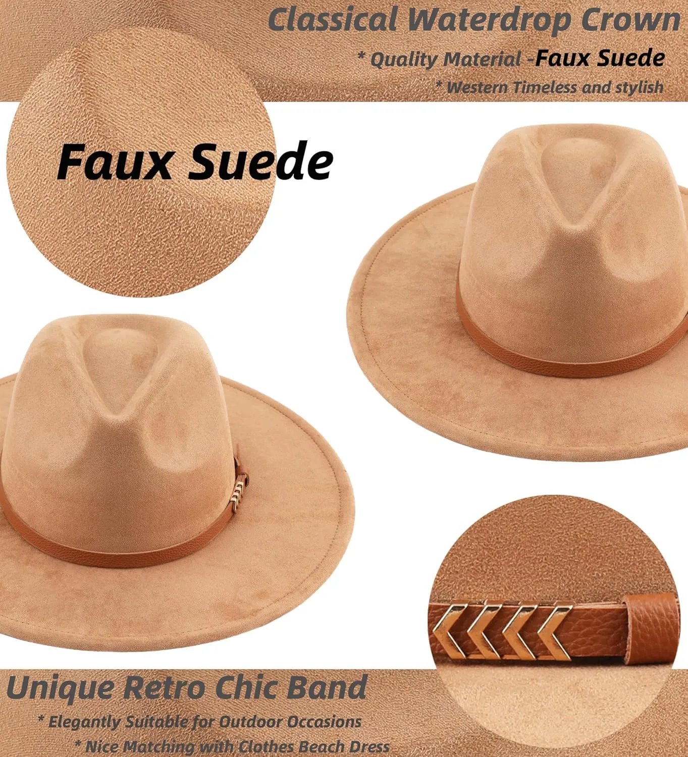 Wide Brim Fedora Hat for Men Women Big Rancher Felt Hat