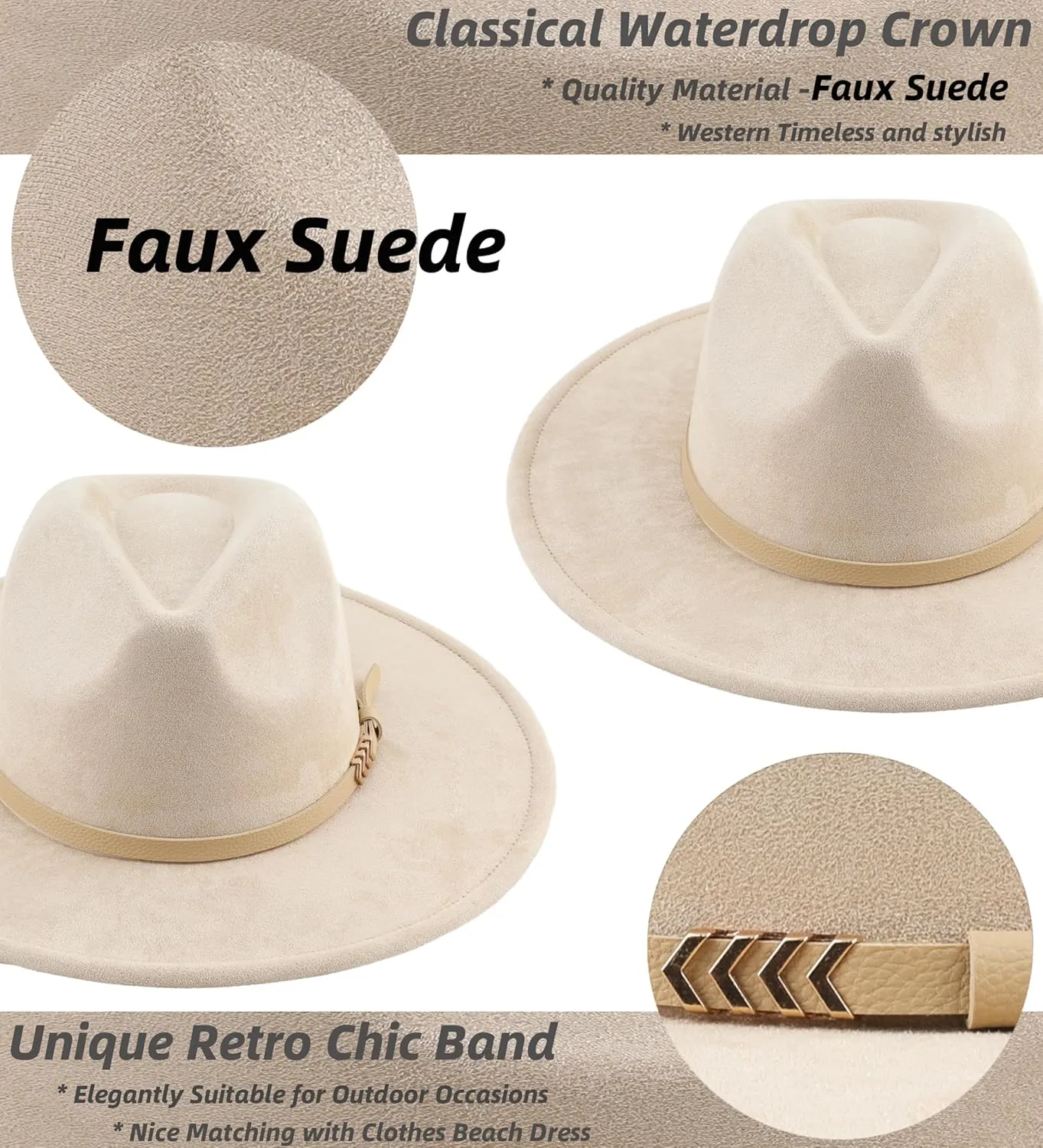 Wide Brim Fedora Hat for Men Women Big Rancher Felt Hat