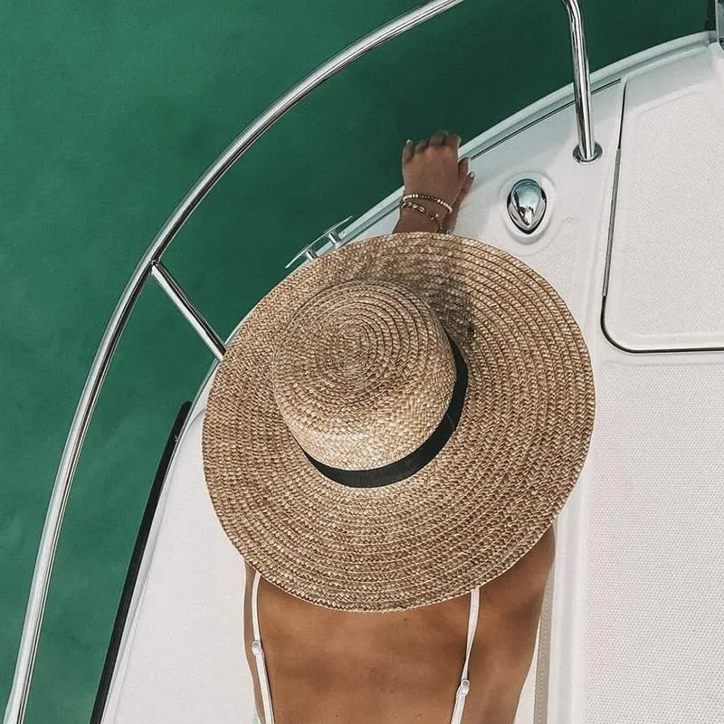 Wide Brim Hat With Black Ribbon