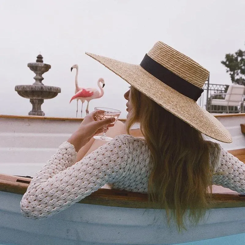 Wide Brim Hat With Black Ribbon