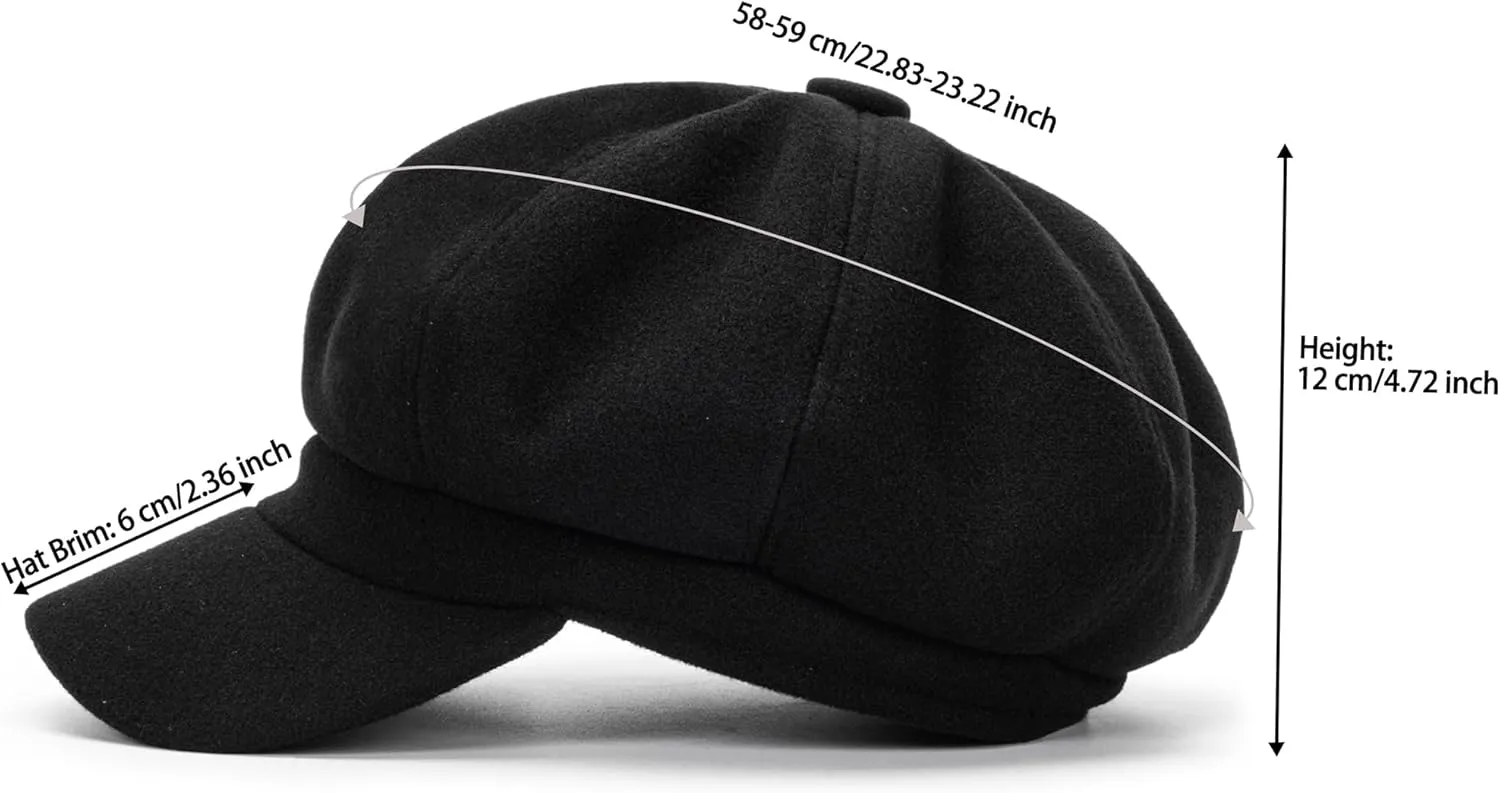 Womens 8 Panel Wool-Blend Newsboy-Cap Winter Cabbie Beret Cap Gatsby Ivy Painter Hat Pageboy Caps