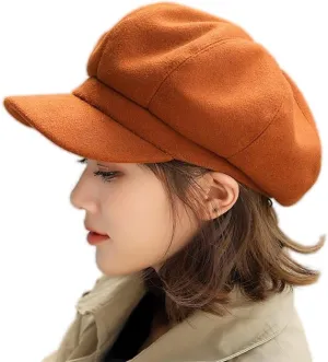 Womens 8 Panel Wool-Blend Newsboy-Cap Winter Cabbie Beret Cap Gatsby Ivy Painter Hat Pageboy Caps