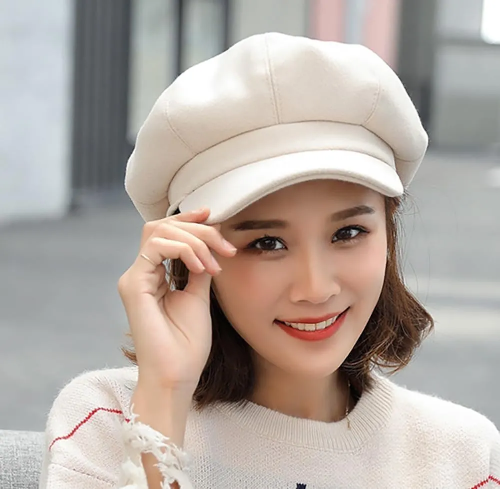 Womens 8 Panel Wool-Blend Newsboy-Cap Winter Cabbie Beret Cap Gatsby Ivy Painter Hat Pageboy Caps