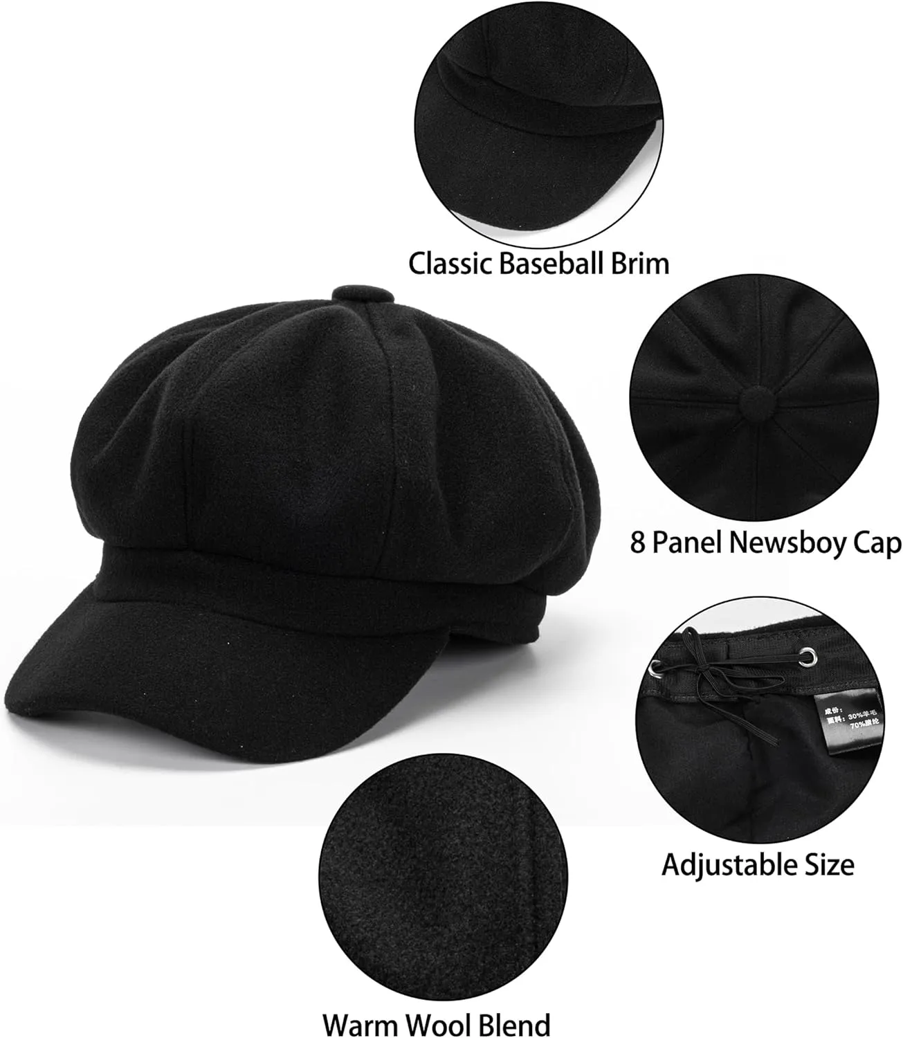 Womens 8 Panel Wool-Blend Newsboy-Cap Winter Cabbie Beret Cap Gatsby Ivy Painter Hat Pageboy Caps